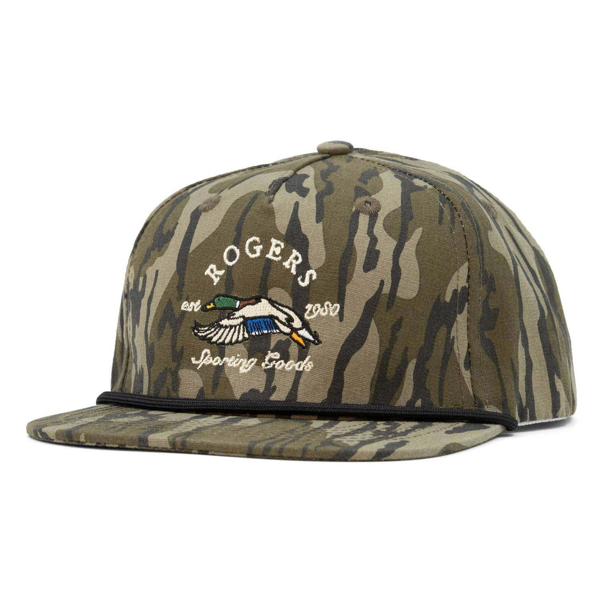 Image of the Rogers Youth Mallard Embroidery Goat Rope Hat in Mossy Oak Original Bottomland