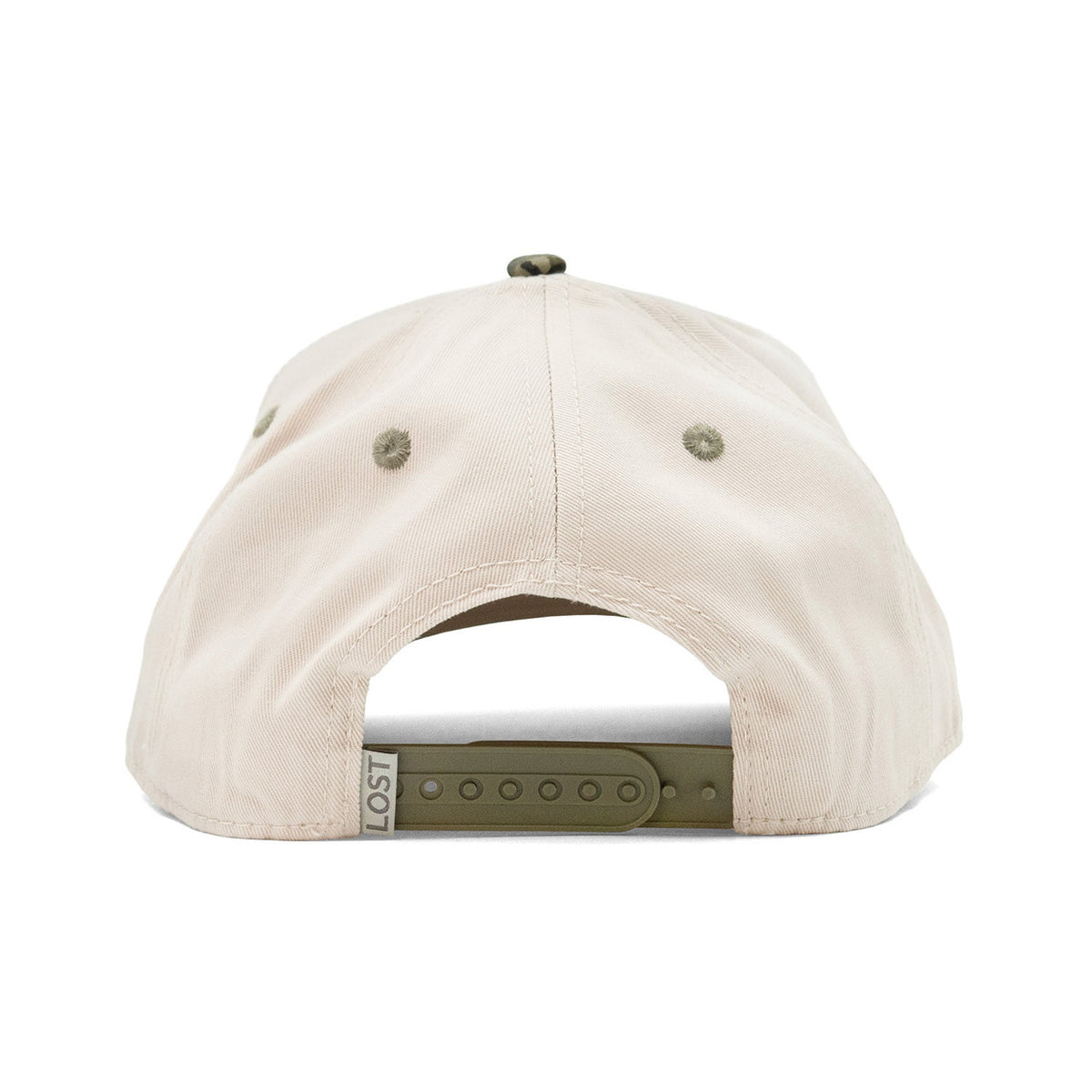 Back image of the Rogers Upside Down Logo Hat in Mossy Oak Treestand.