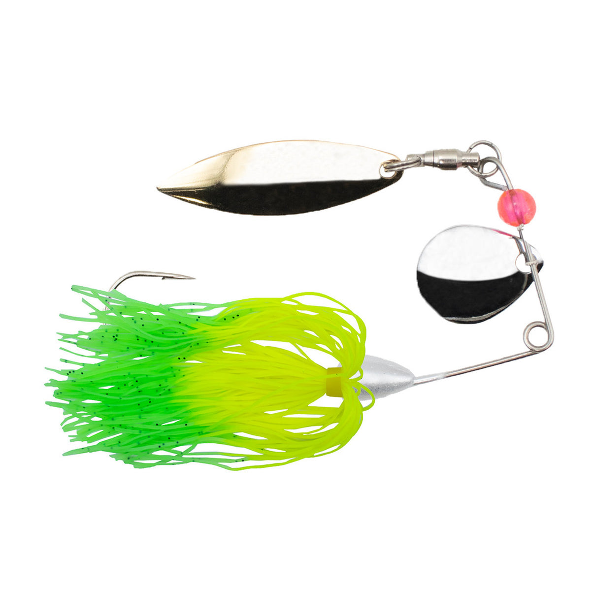 Mini GO-2 Gold & Silver Blade Spinnerbait Image in Chartreuse Lime Tips