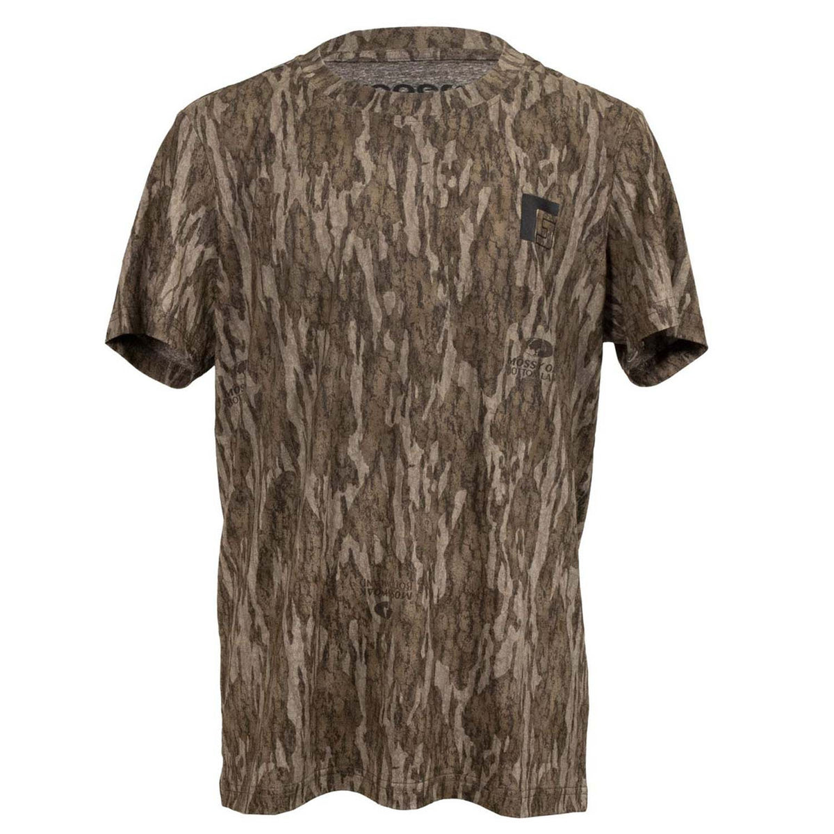 image of Rogers Sporting Goods Youth Elite Chill Short Sleeve Tee with Bug Protection in Mossy Oak Bottomland.