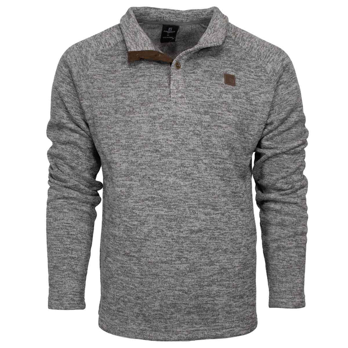 Rogers Classic 4 Button Henley Fleece Sweater Image in Charcoal.