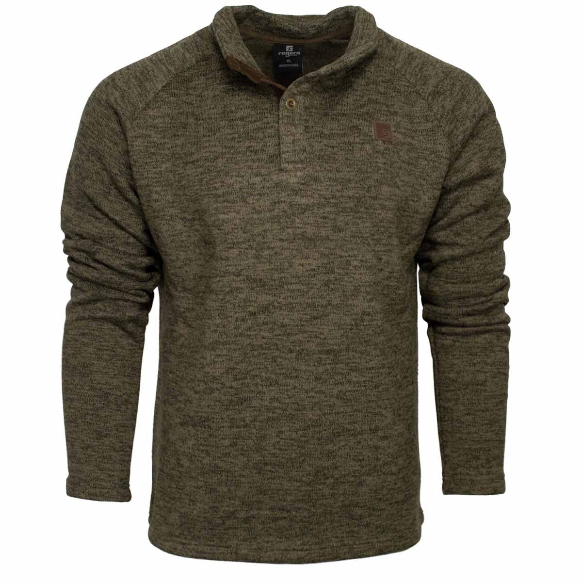 Rogers Classic 4 Button Henley Fleece Sweater Image in Olive.