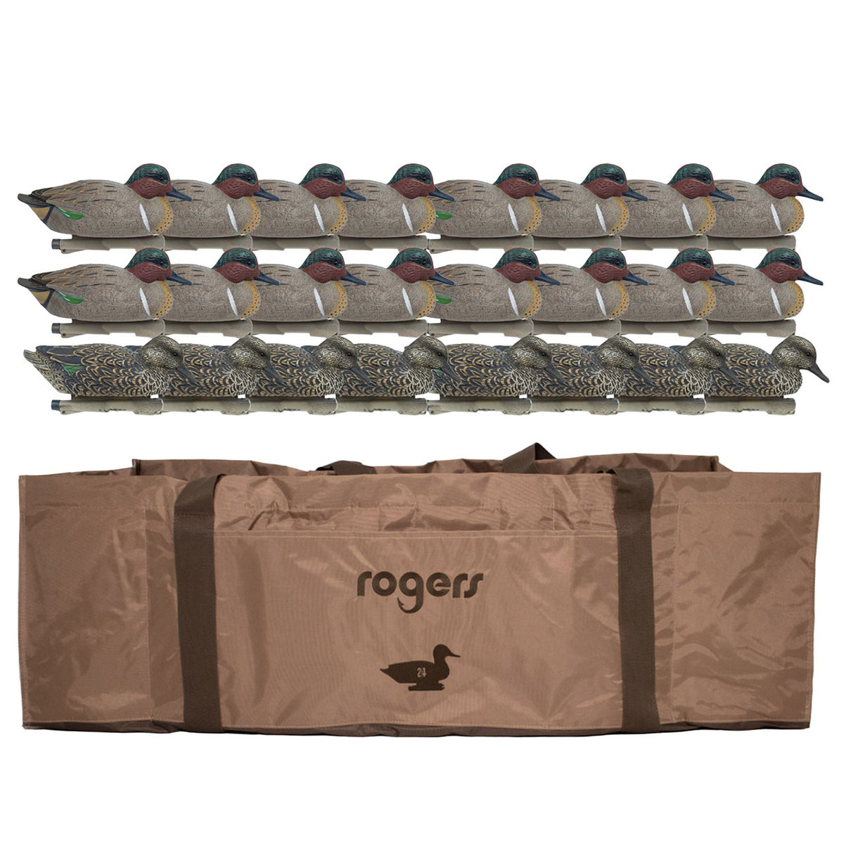 Rig Em Right Mainline Series Green-Winged Teal Decoys - 24 Pack with Rogers Teal Bag