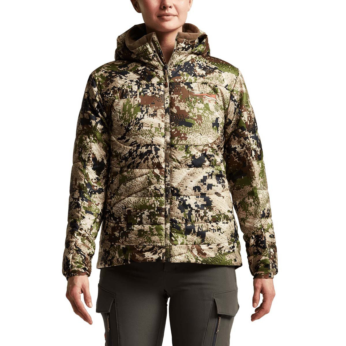 Sitka Women's Kelvin Windstopper Hoodie Front Model Image in Subalpine