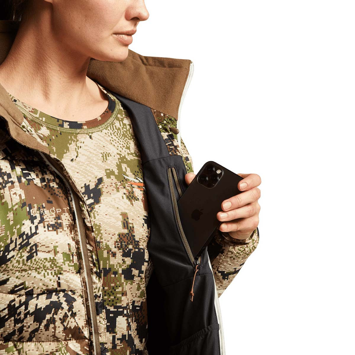 Sitka Women's Kelvin Windstopper Hoodie Left Inside Pocket Image in Subalpine