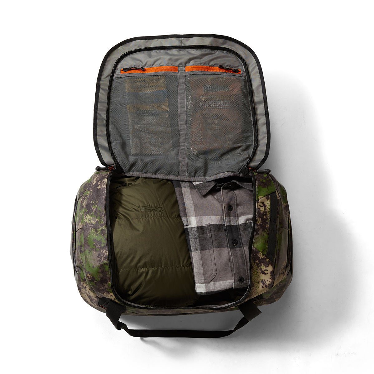 Sitka Drifter Duffel 50L Top Packed Image.