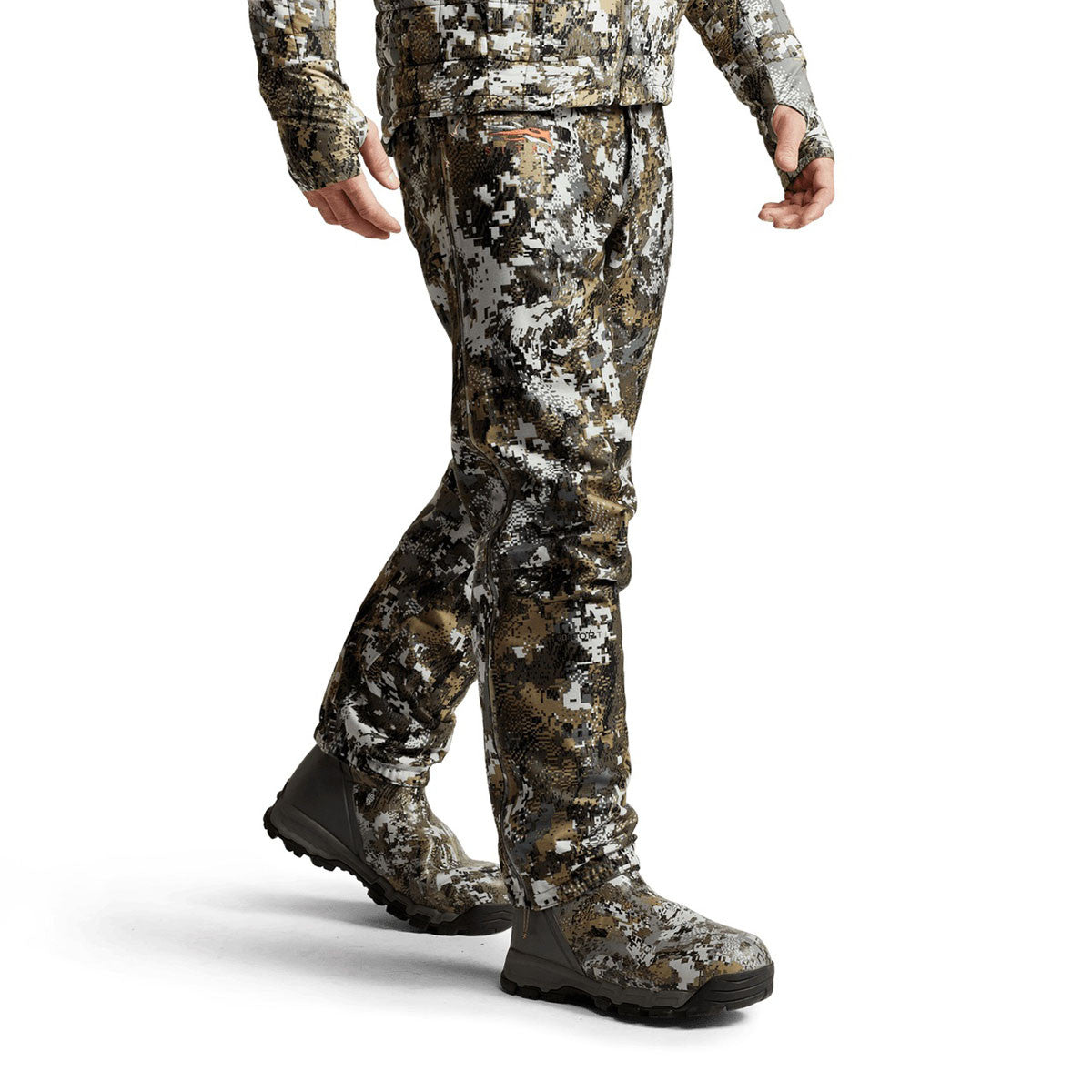 Sitka Downpour Pant Model Front Angled Image in Elevated II