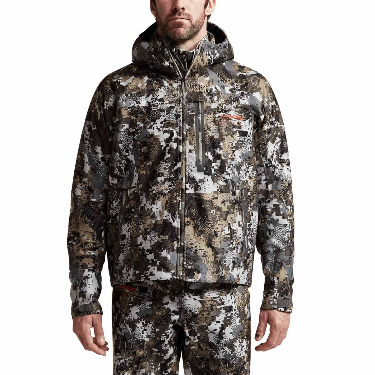 Sitka Downpour Jacket, Optifade Elevated II Front Model Image