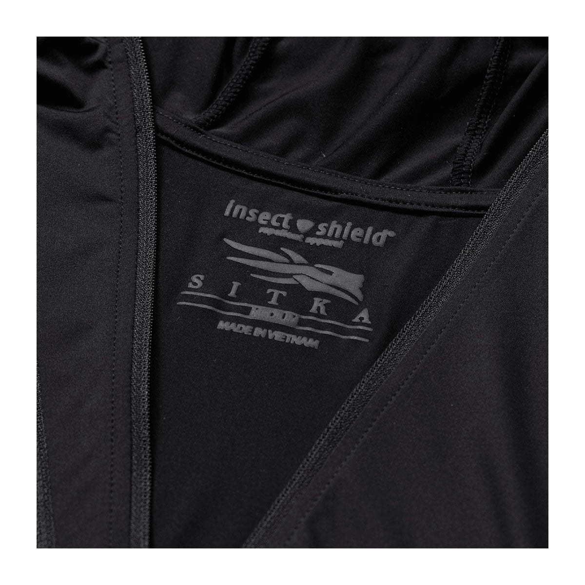 Sitka Equinox Guard Hoodie Insect Shield Label Image in Sitka Black