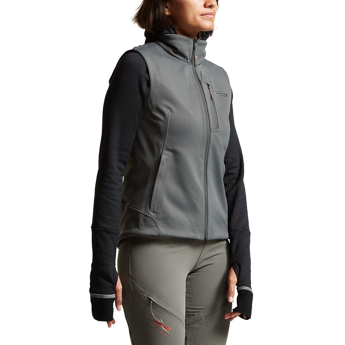 Sitka Women's Jetstream Vest Side Model Image in Lead