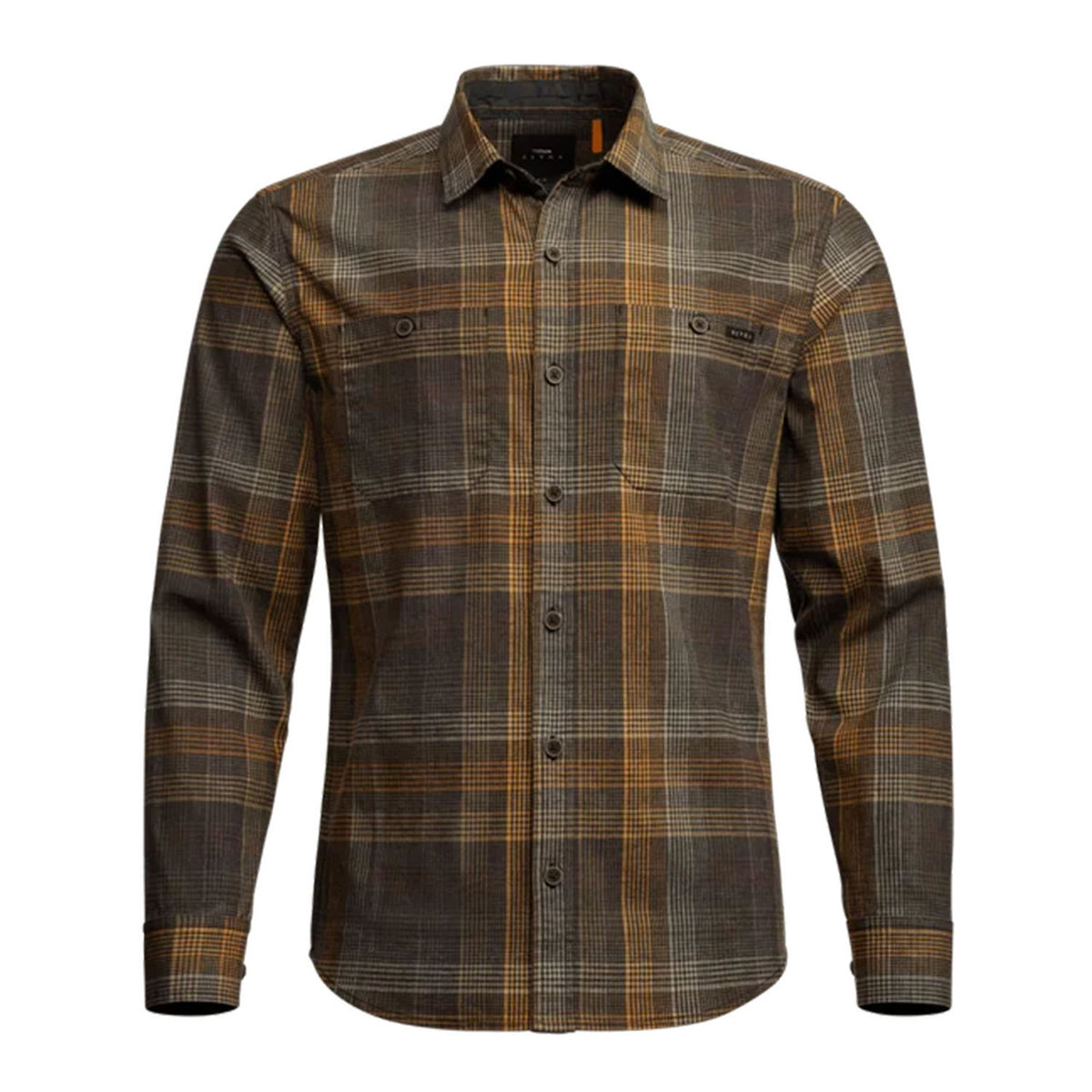 Sitka Ambary Long-Sleeve Shirt Main Front Image in Coyote Ember Fall Plaid