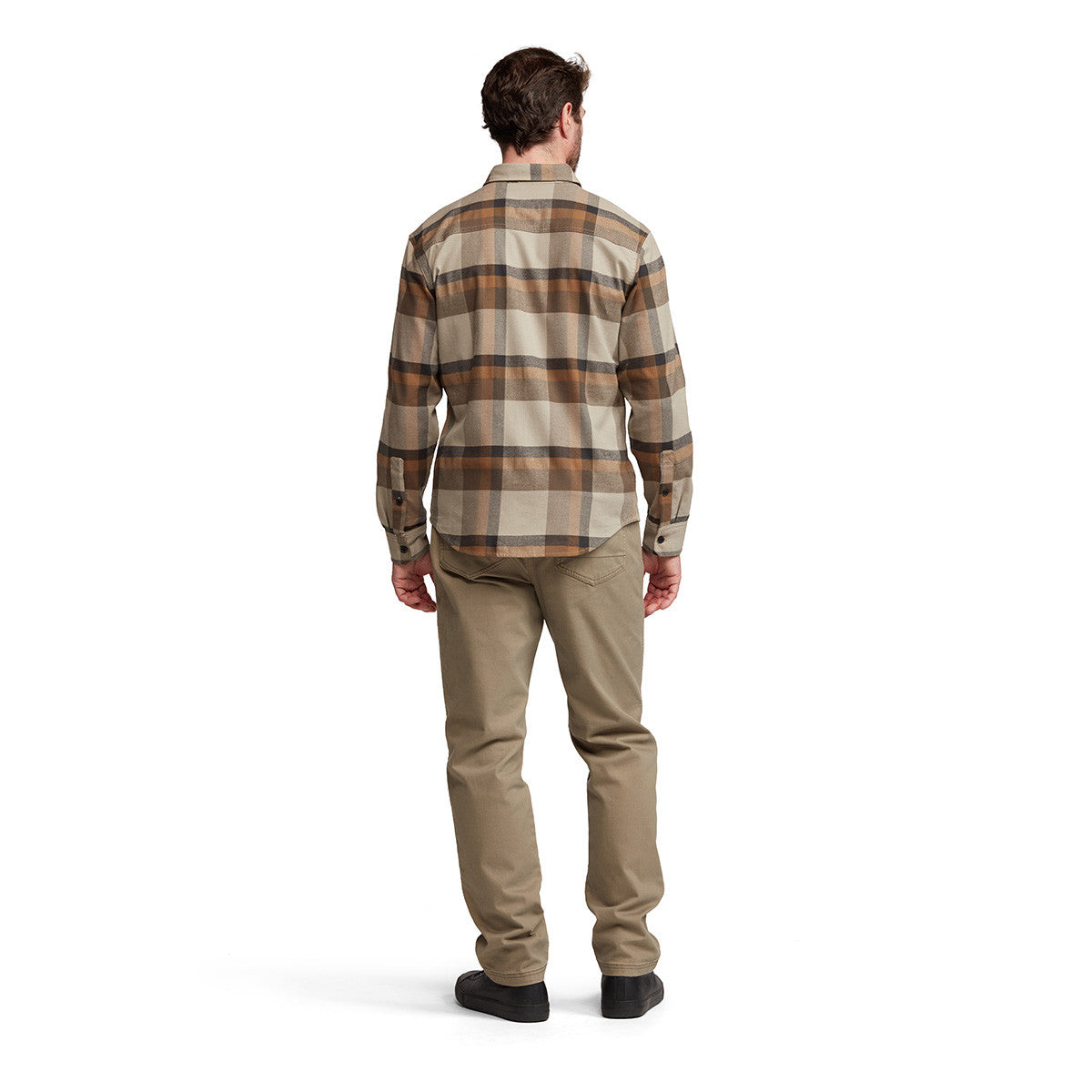 Sitka Ashland Light Weight Flannel Back Model Image in Oak Fall Plaid