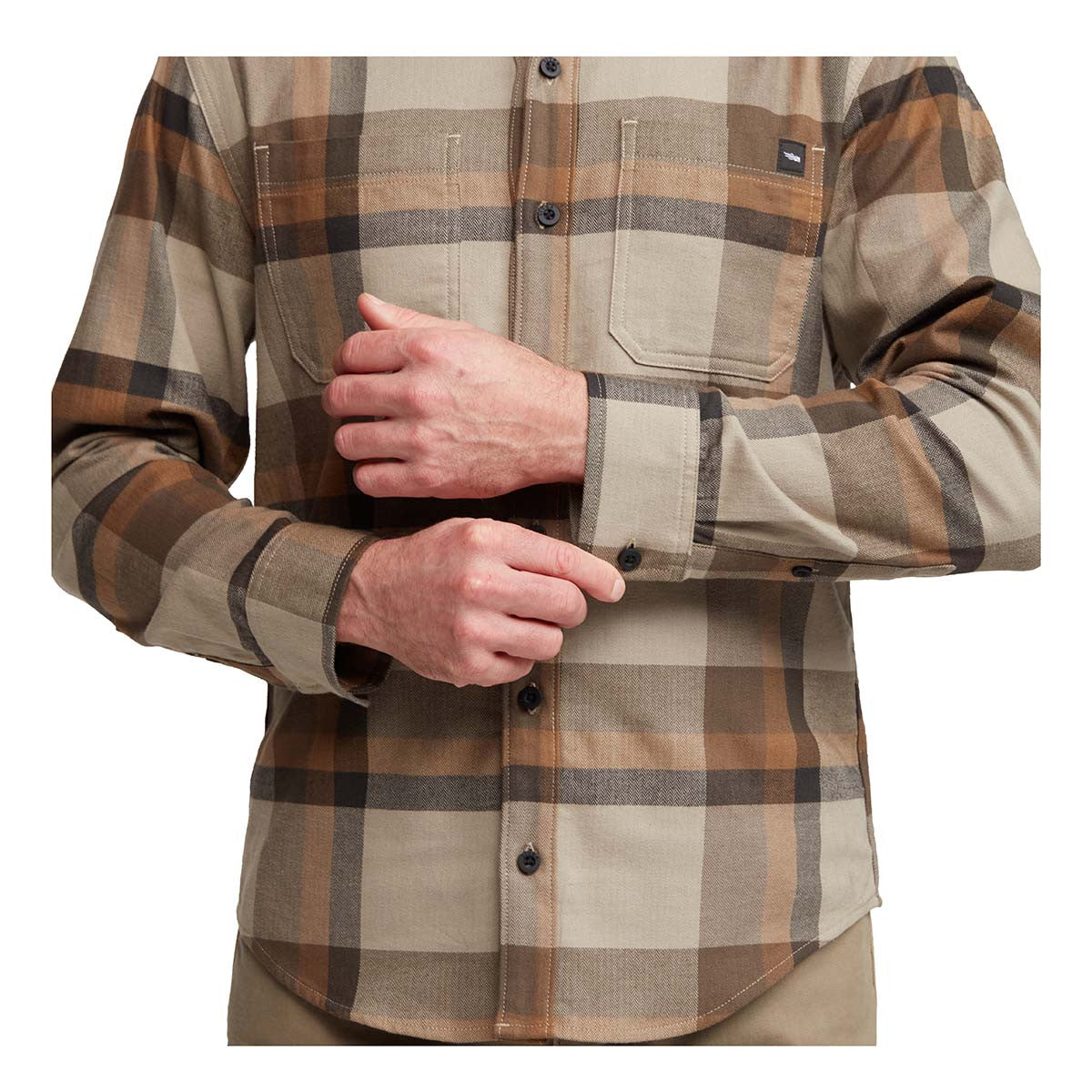Sitka Ashland Light Weight Flannel Sleeve Buttons Image in Oak Fall Plaid