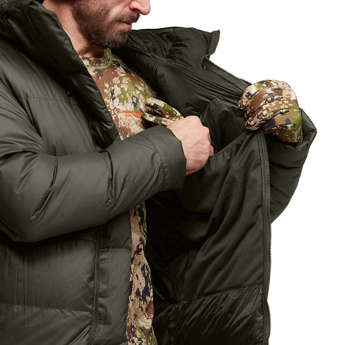Sitka Kelvin HyperDown Jacket Internal Pocket Image in Deep Lichen
