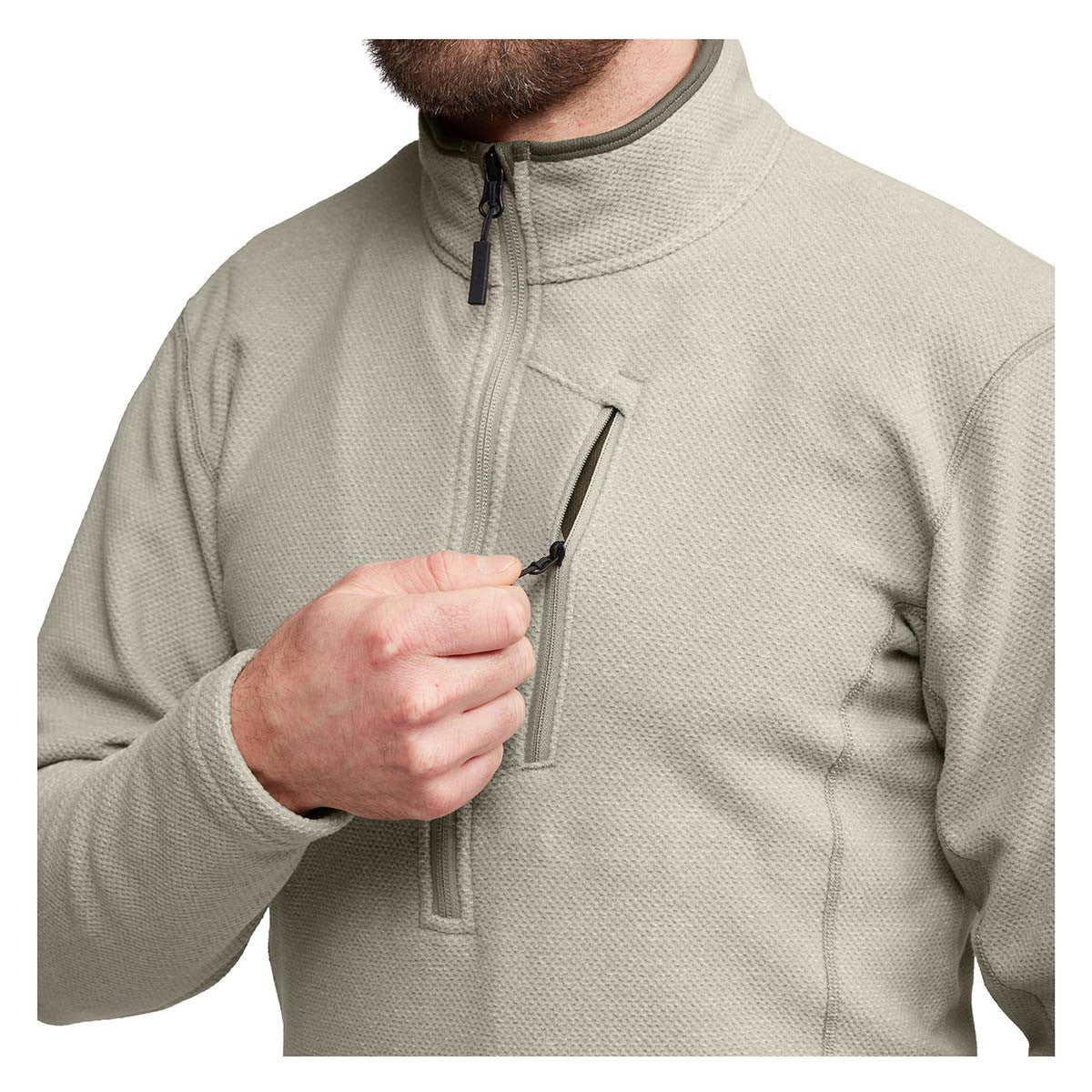Sitka Snowcrest Half-Zip Fleece Pullover Front Zipper Image in Oak Heather