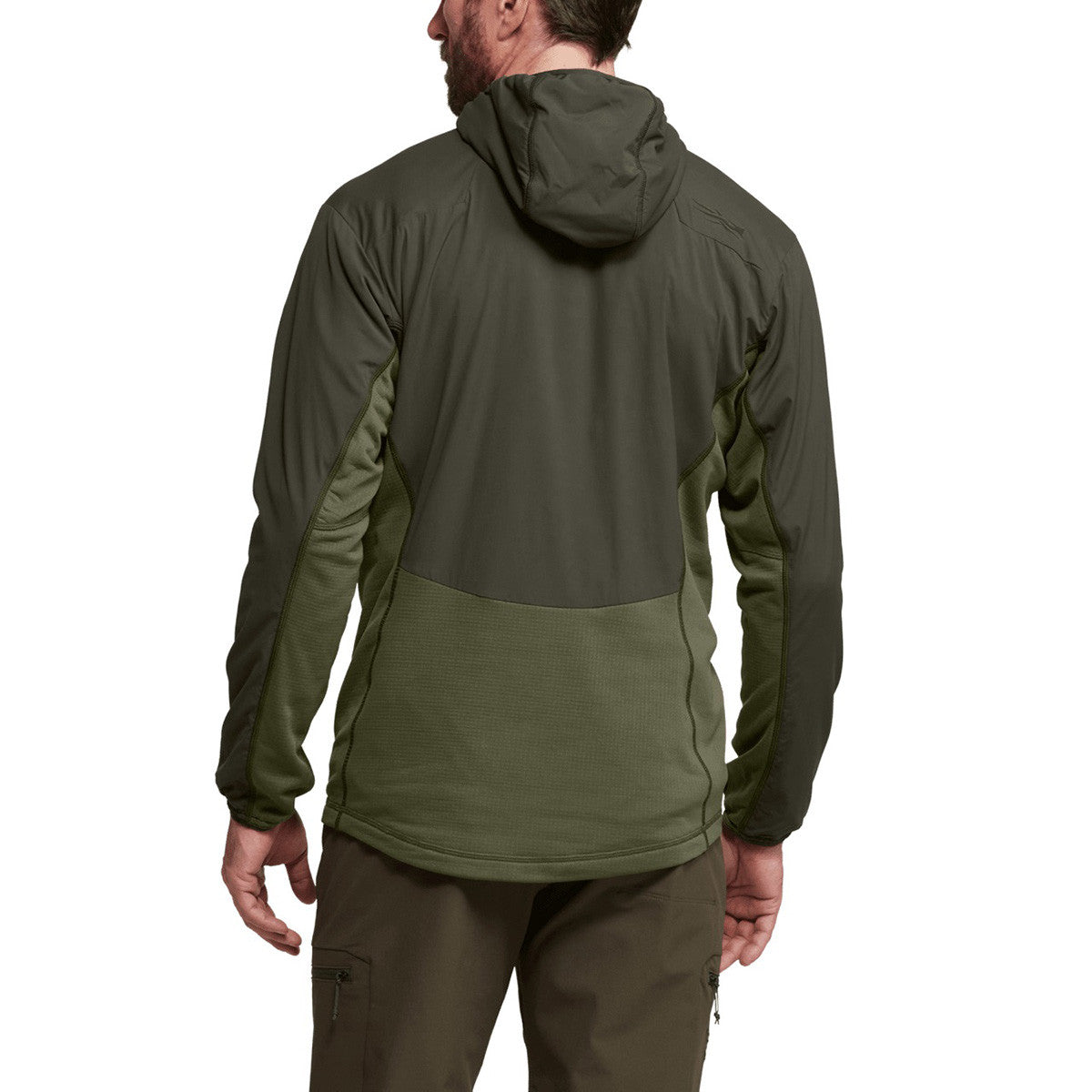 Sitka Ambient 75 Hoodie Back Model Image in Deep Lichen