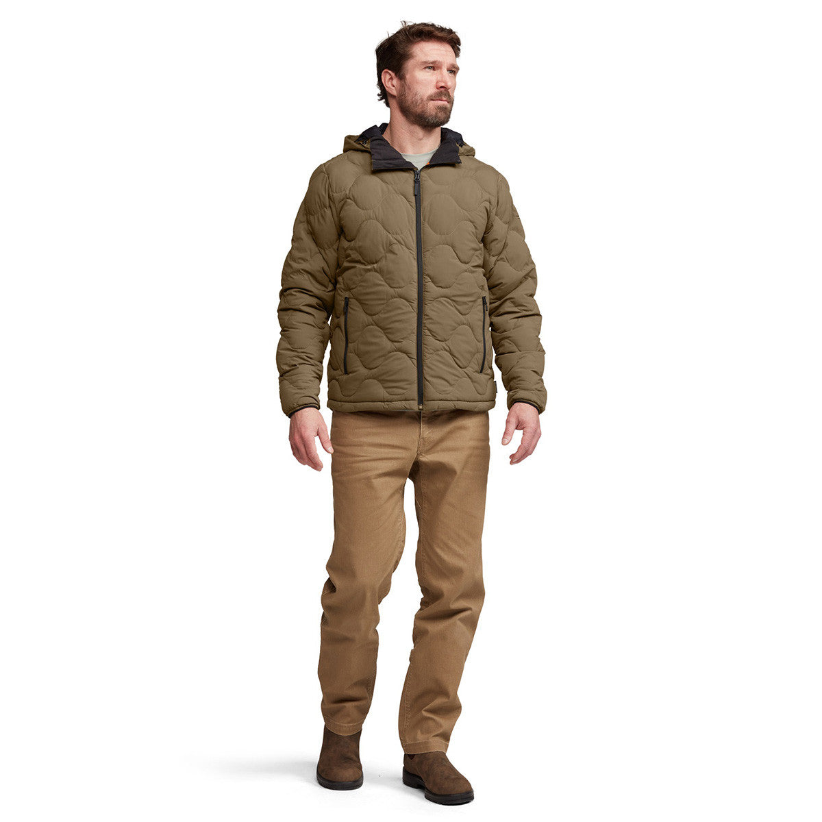 Sitka Ridgeland Hooded Jacket Model Front Image in Coyote