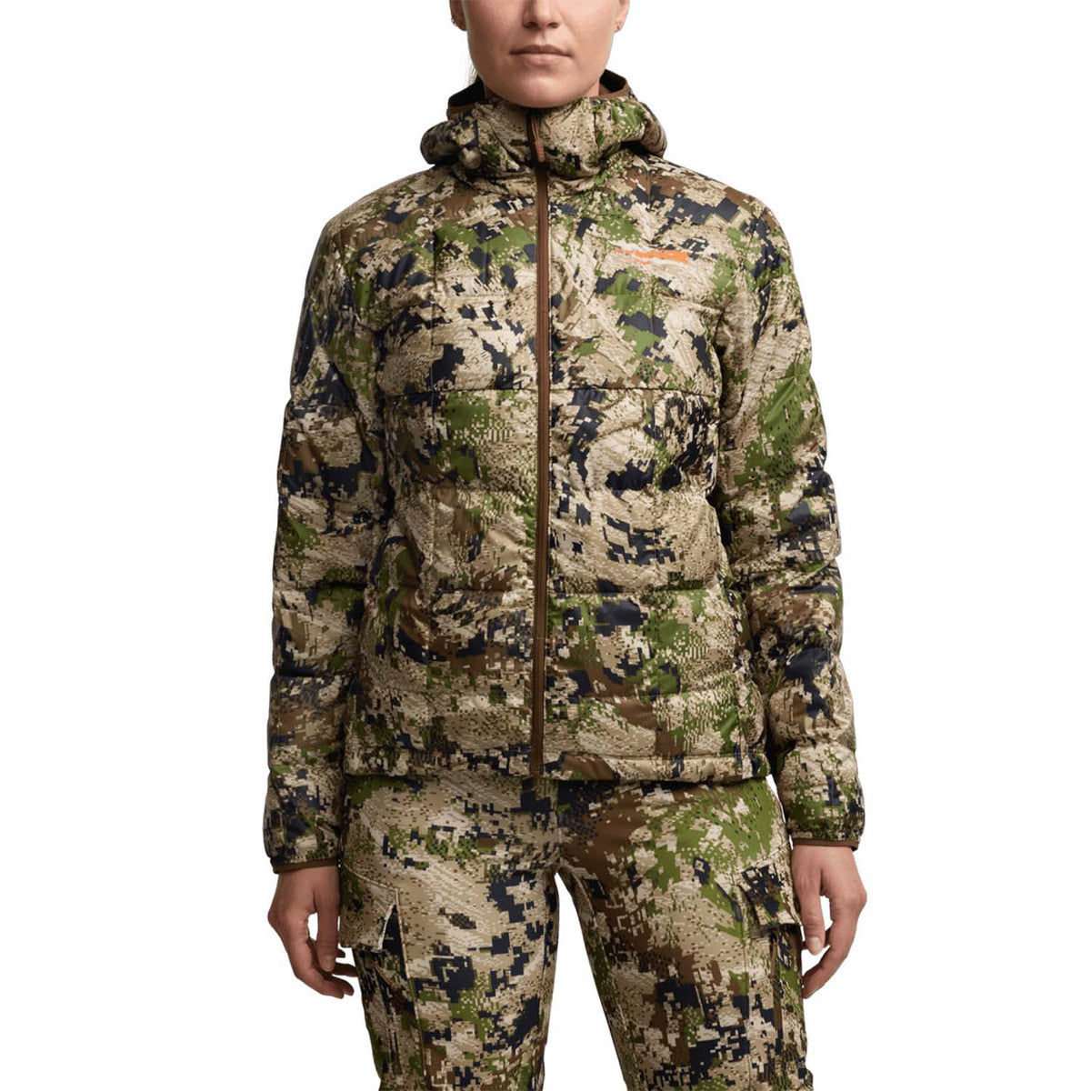 Sitka Women's Microdown Hooded Jacket Front Model Image