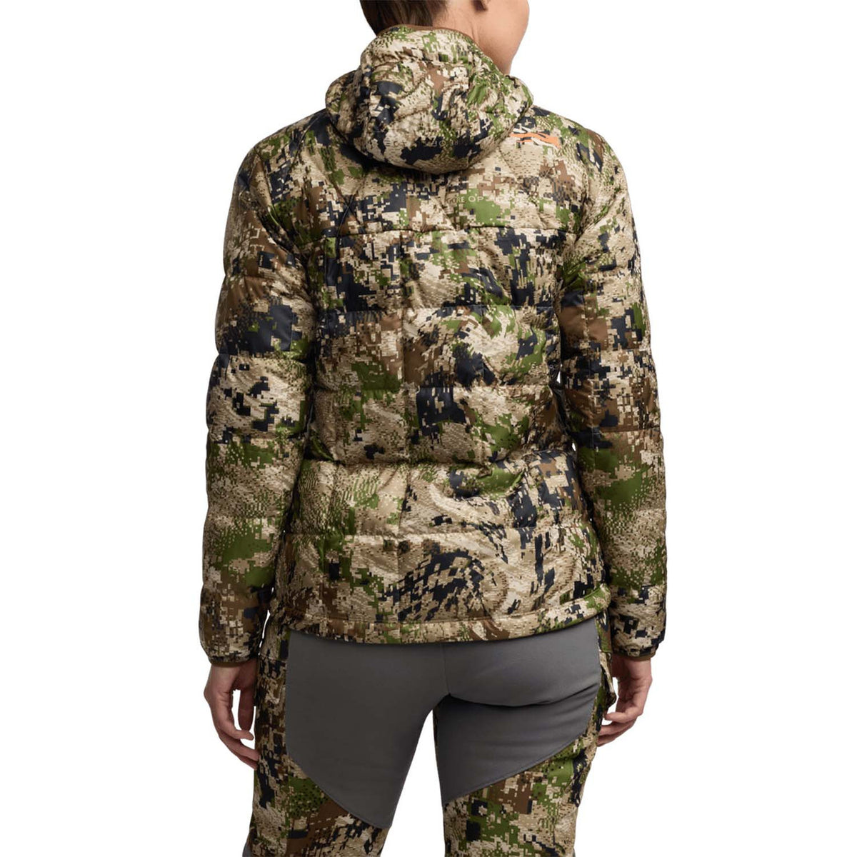 Sitka Women's Microdown Hooded Jacket Back Model Image