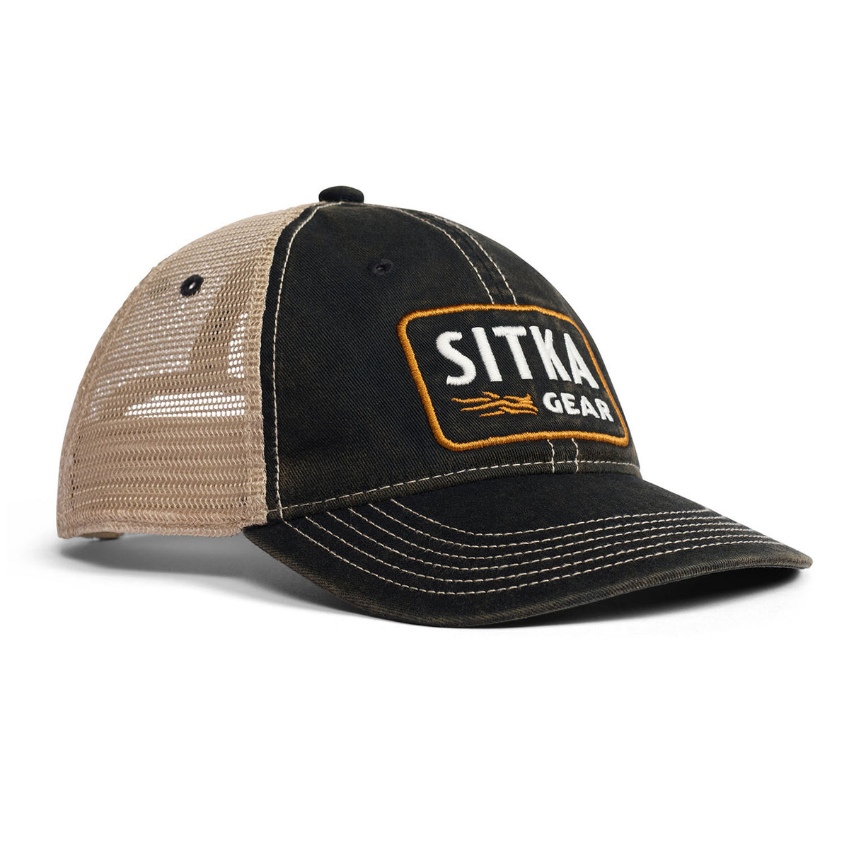 Image of the Sitka Heritage Patch Vintage Trucker Hat in Sitka Black