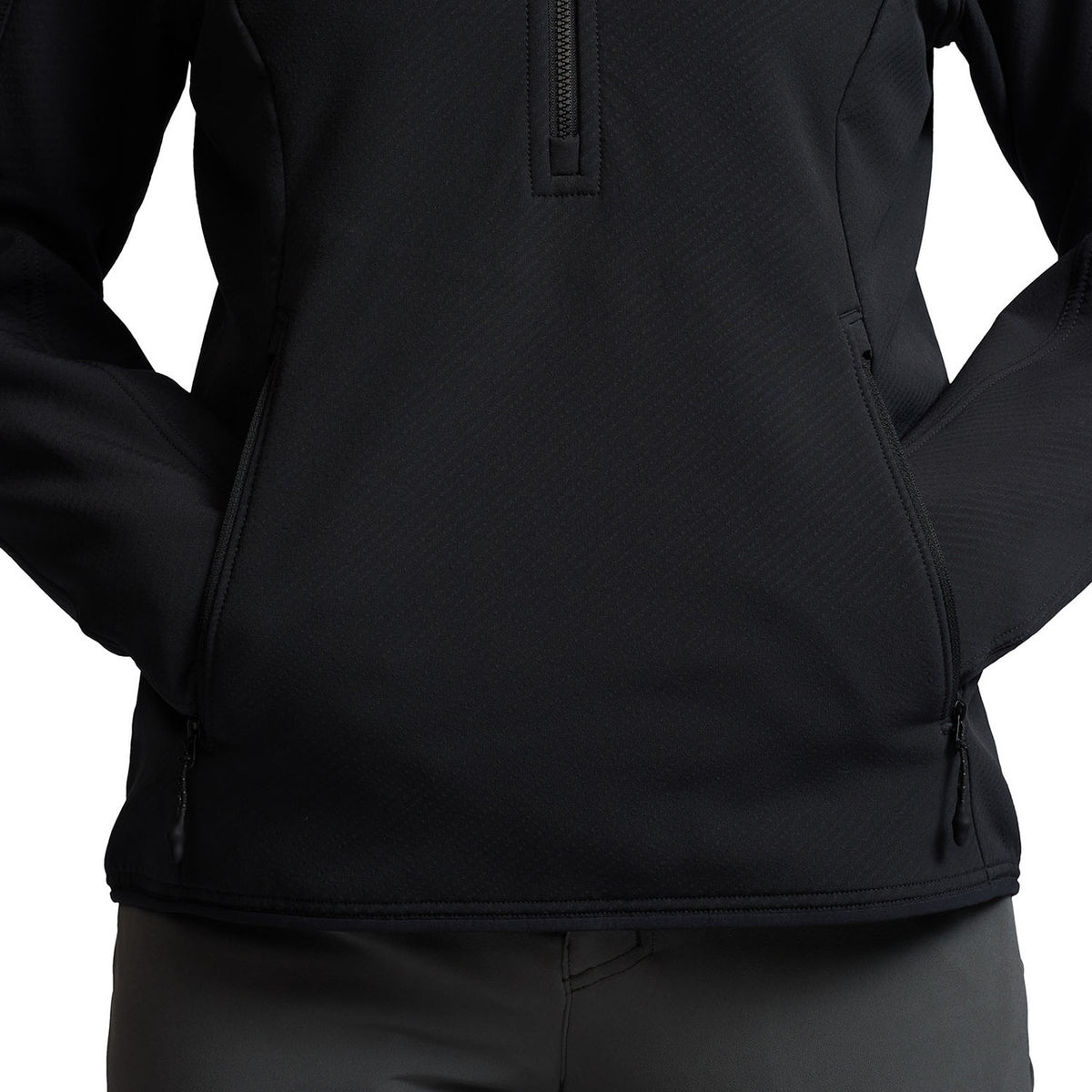 Pockets Image of the Sitka Women's Alpha Fleece Hoodie.