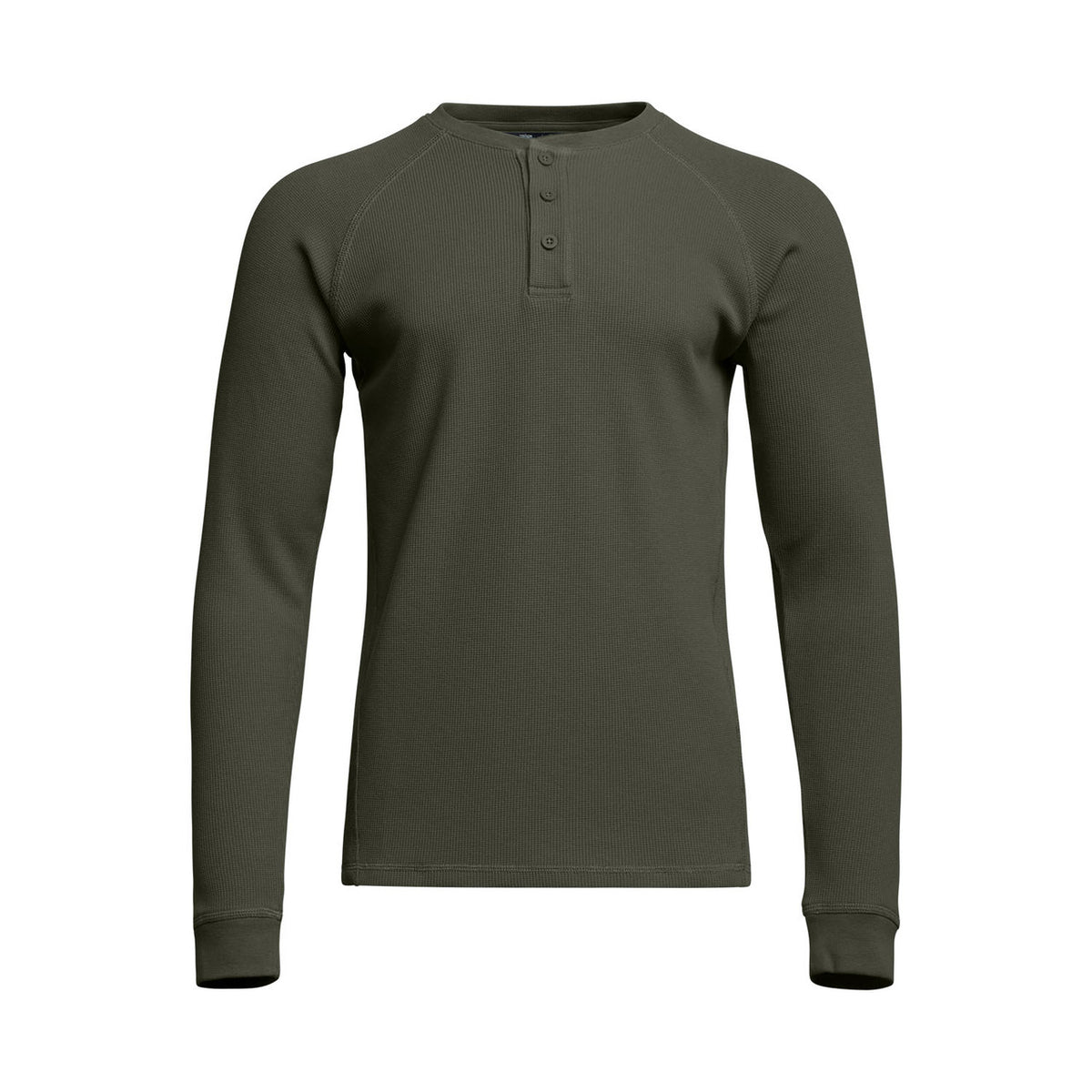 Image of the Sitka Waffle Henley in Cypress Green.