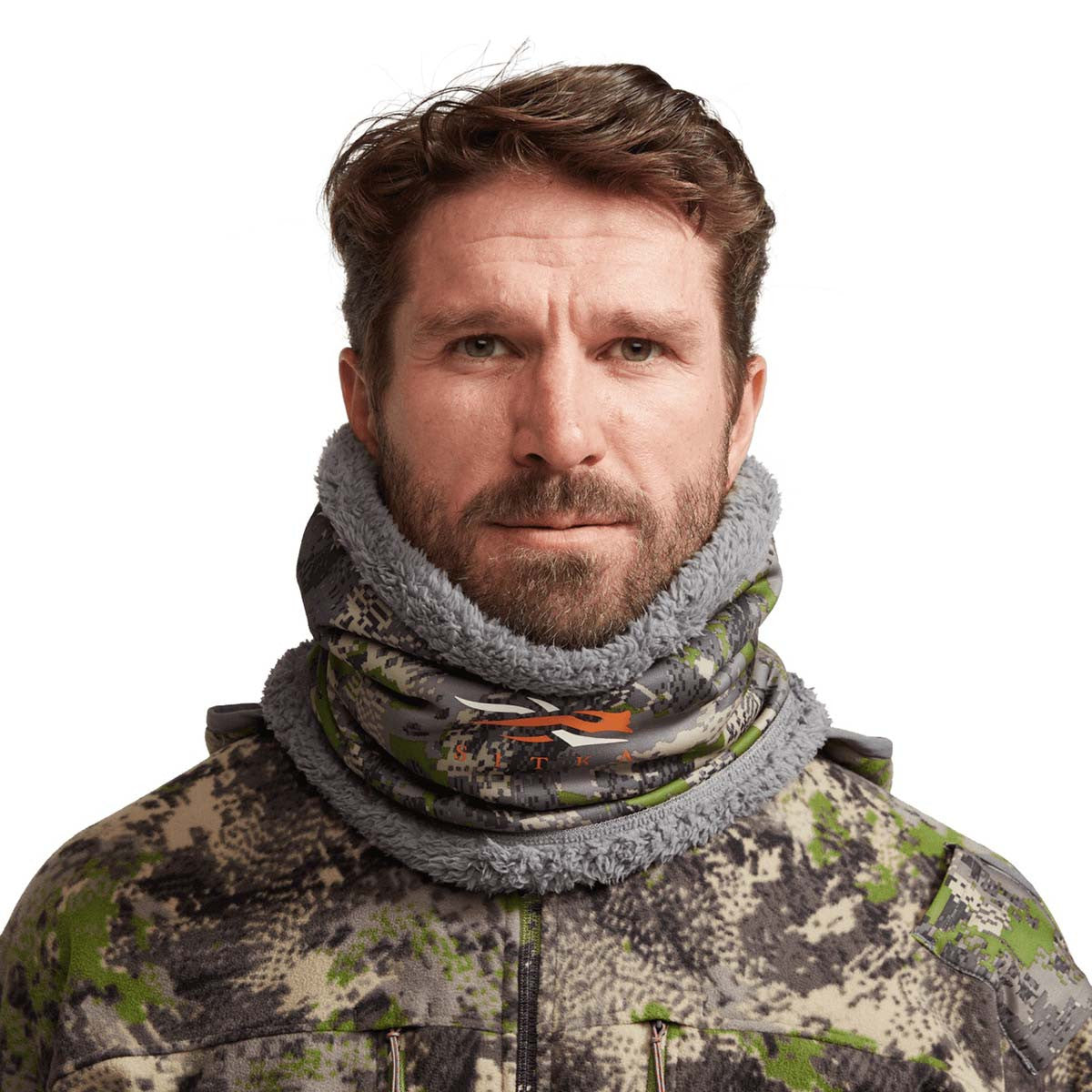Sitka Neck Gaiter Model Image in Optifade Cover
