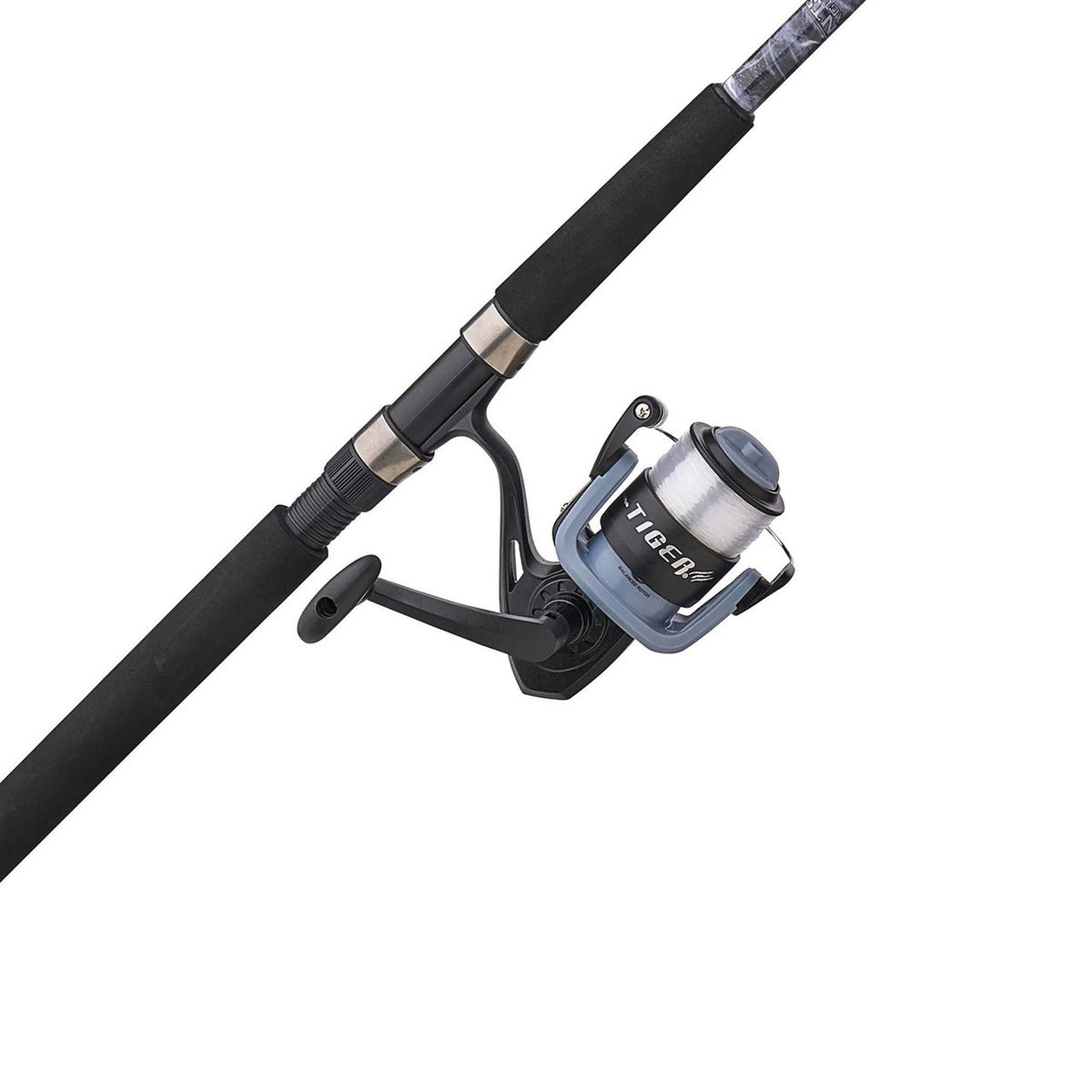 Tilted image of the Shakespeare Tiger Spinning Surf Mossy Oak Kit.