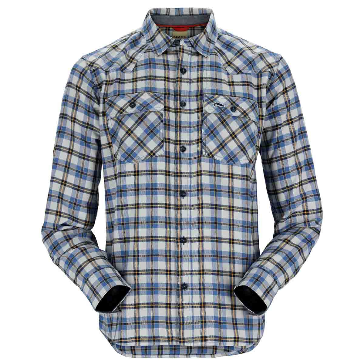 Simms Men's Santee Flannel image in Admiral Blue-Navy Camp Plaid