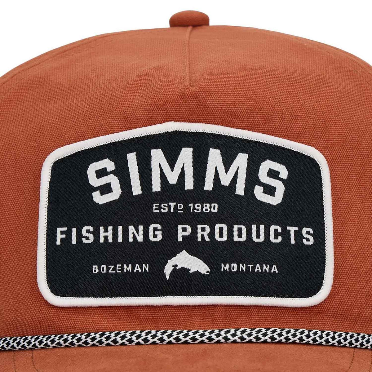 Close up logo image of Simms Double Haul Rope Cap.
