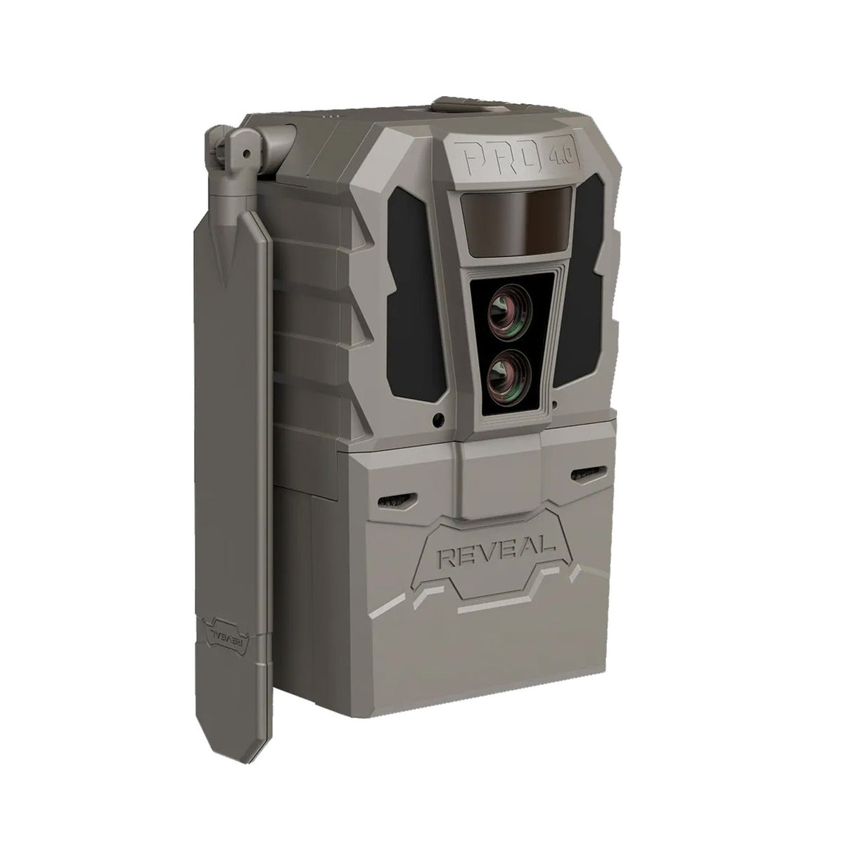 Tilted image of the Tactacam Reveal Pro 4.0 Camera.