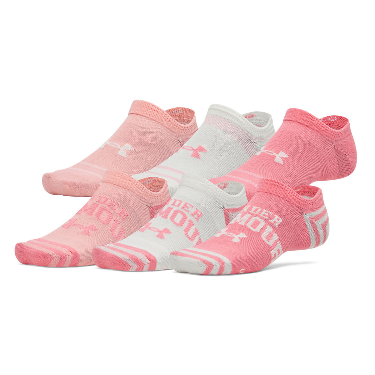 Under Armour Unisex Essential No-Show Socks, 6 Pack Image in Bittersweet Pink