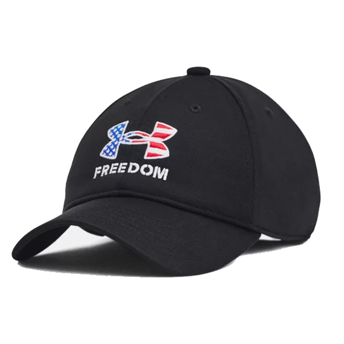 Under Armour Boys' Blitzing Freedom Adjustable Cap Front Image in Black-White