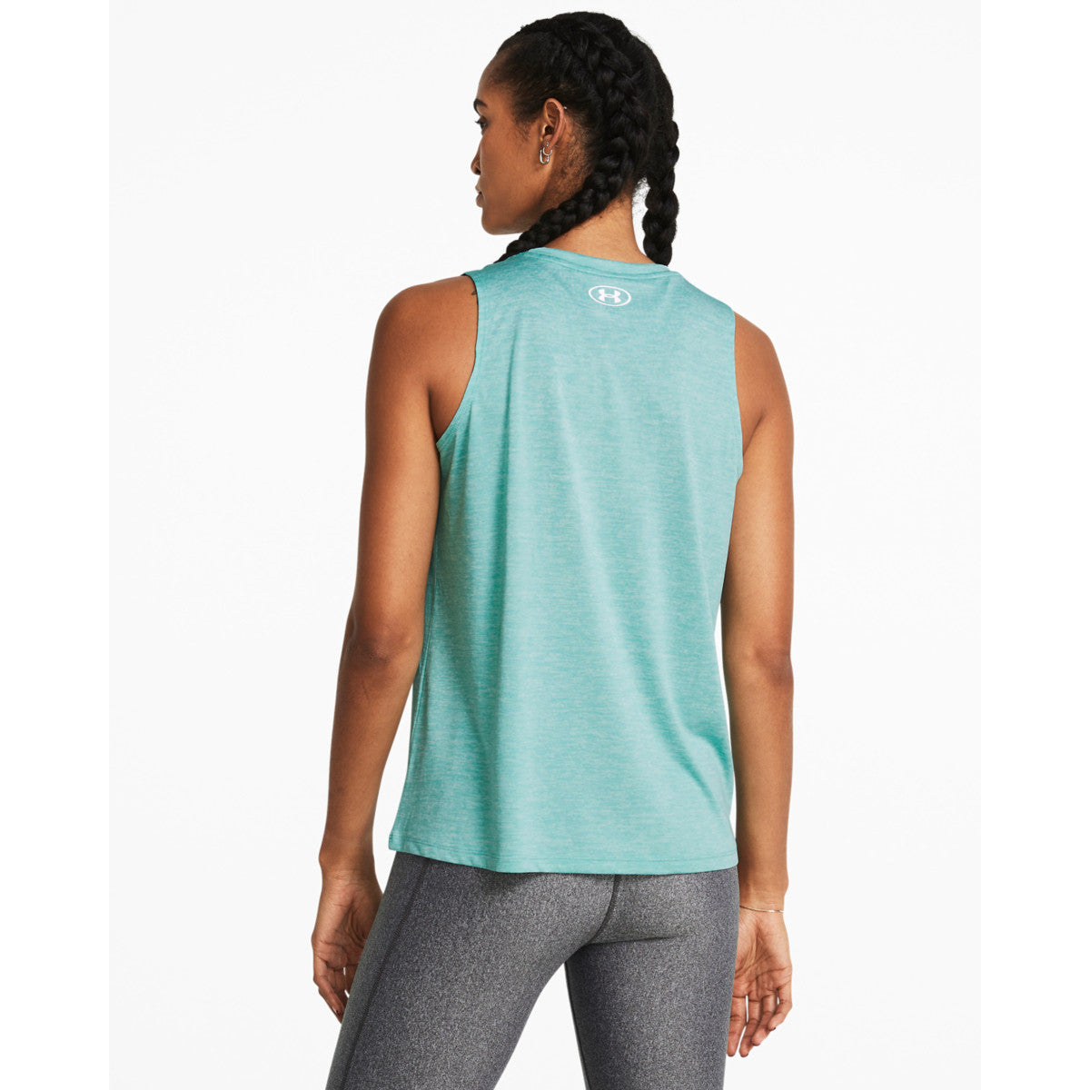 Under Armour Women's UA Tech Twist Tank Back Model Image in Radial Turquoise