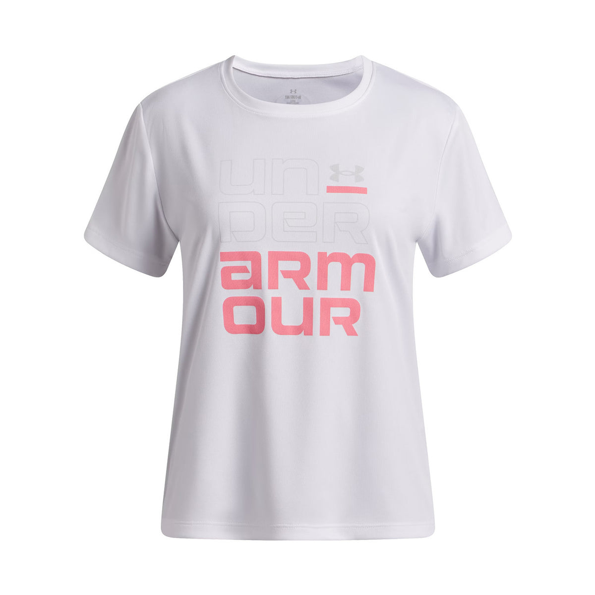 Under Armour Girls Tech Split Wordmark Short-Sleeve Shirt Image in White-Bittersweet Pink