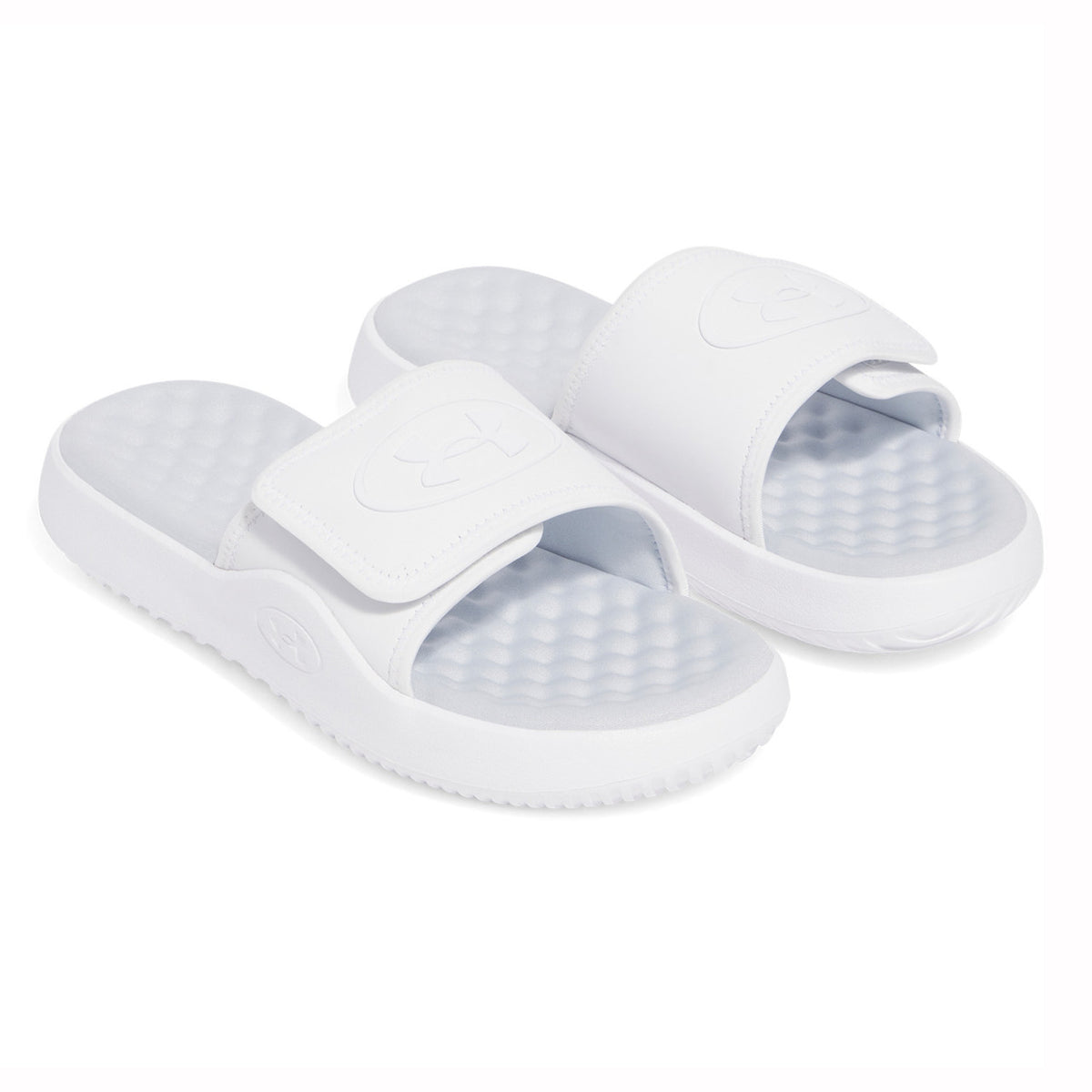 Under Armour Women's Ignite Pro 8 Slides Main Image in Galaxy White-Halo Gray