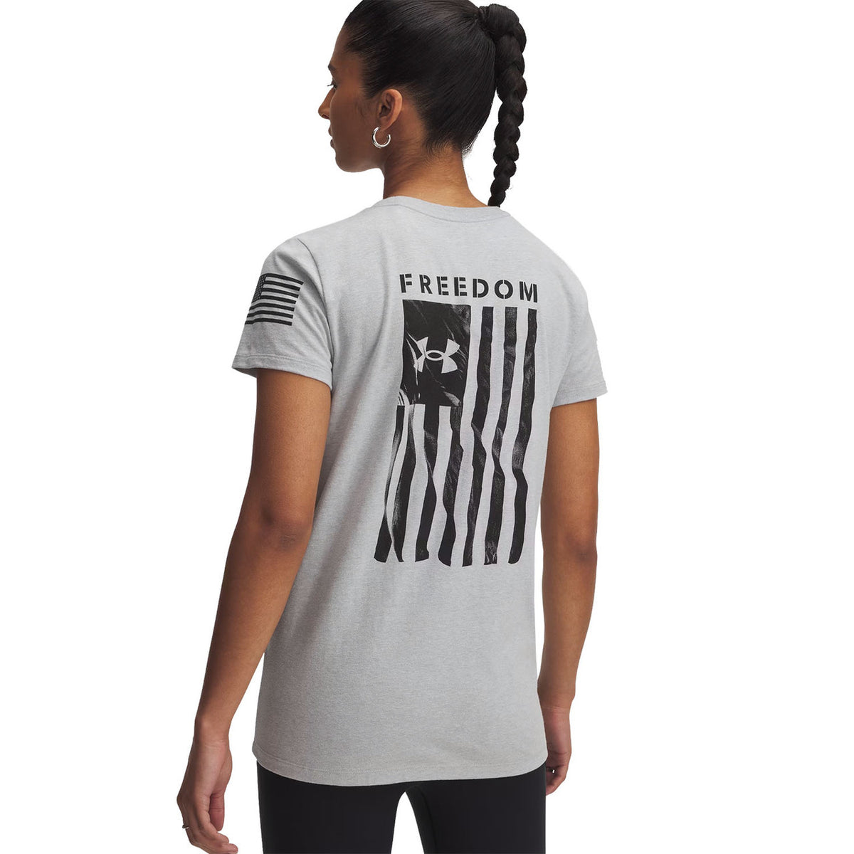 Under Armour UA Women's Freedom Flag T-Shirt Back Image in Mod Gray Light Heather/Black