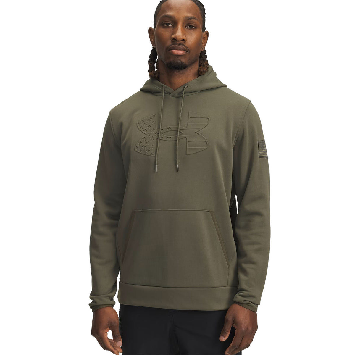 Under Armour Freedom Armour Fleece Emboss Hoodie Front Image in Marine OD Green