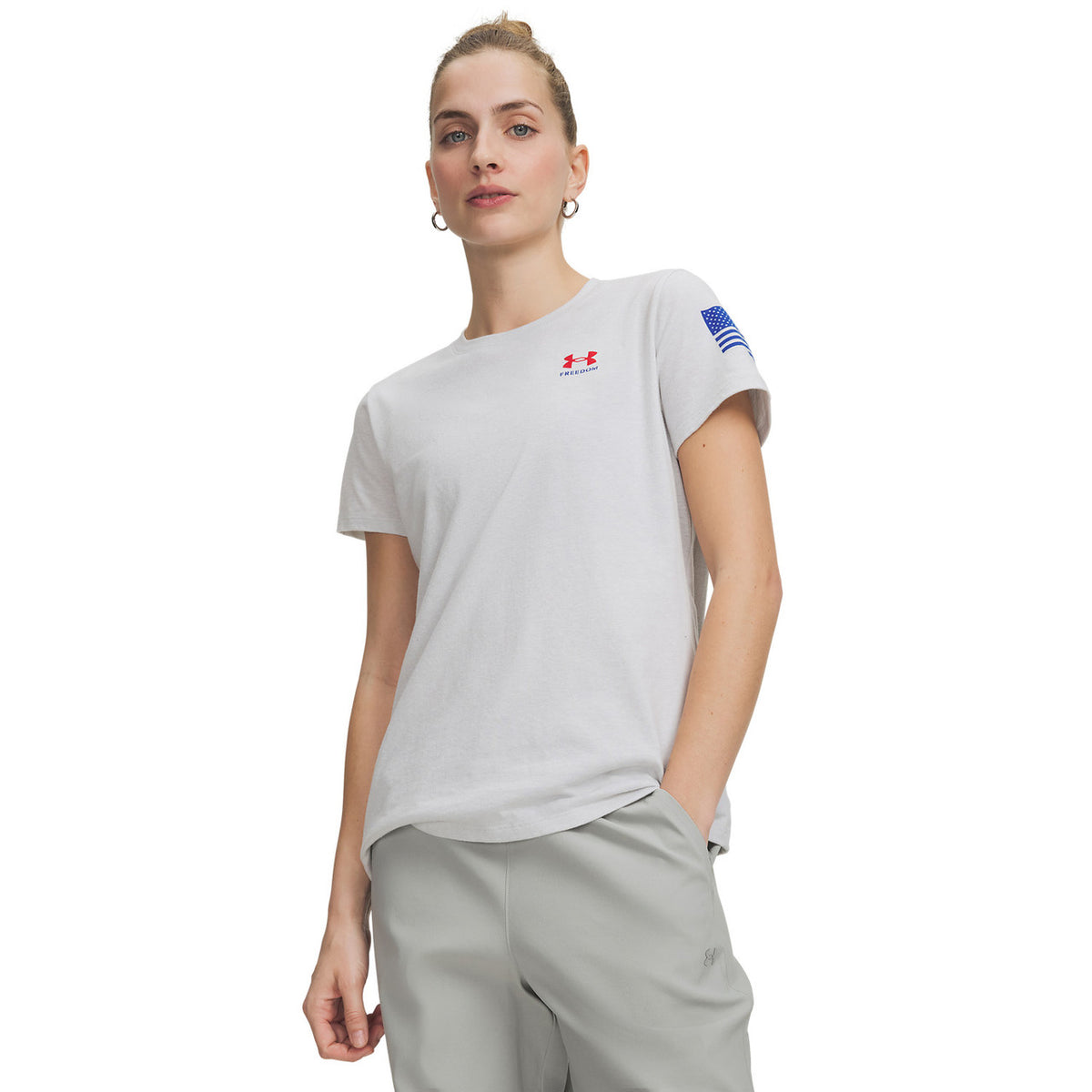 Front Image of the Under Armour Women's UA Freedom Flag Short-Sleeve T-Shirt.
