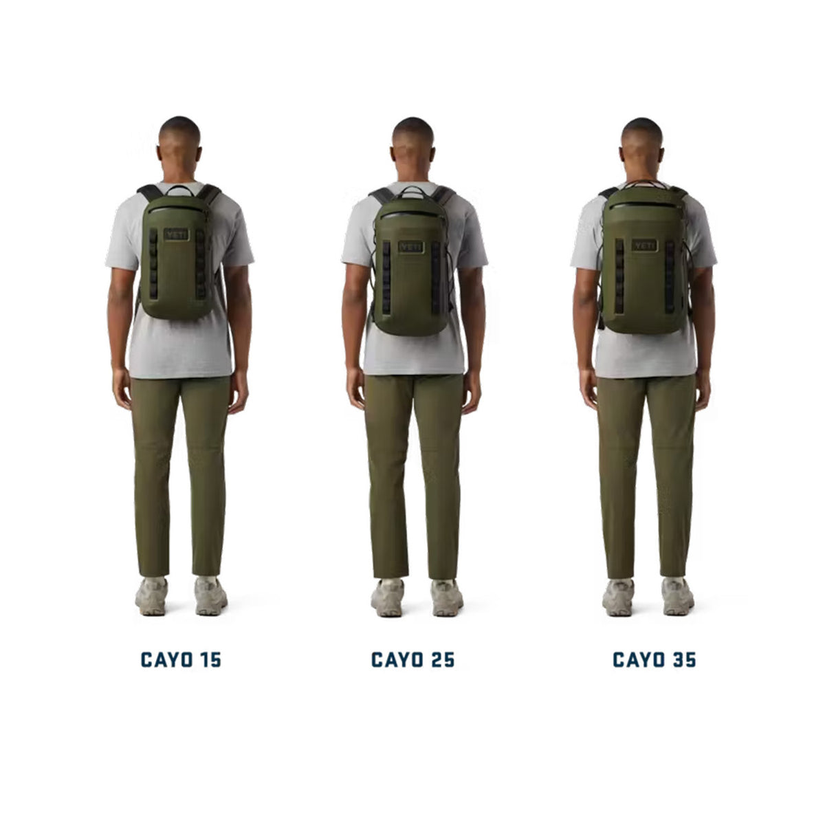 Yeti Cayo All-Weather Backpack Size Comparison Image.