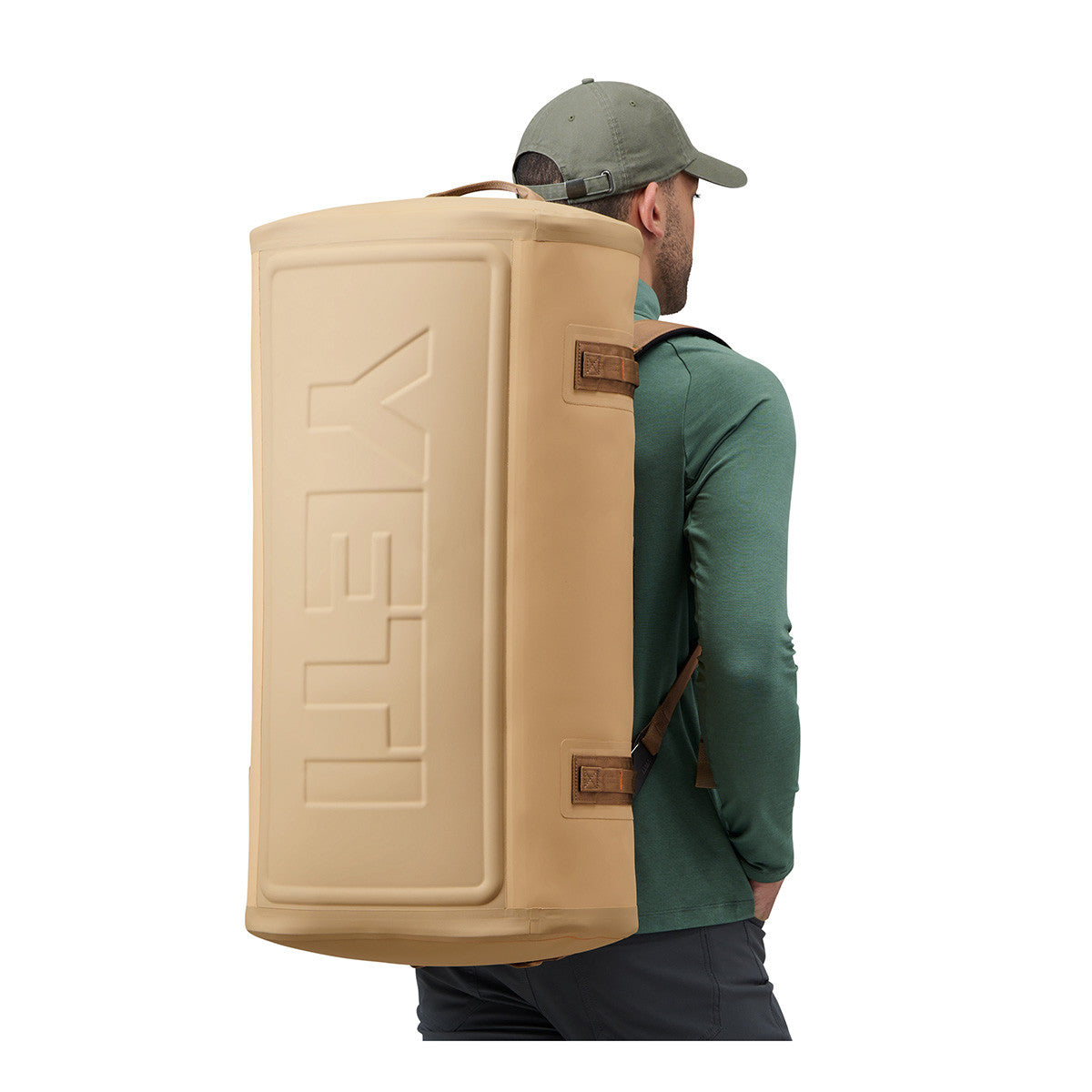Yeti Panga 75L Waterproof Duffel Backpack Model Image in Tan