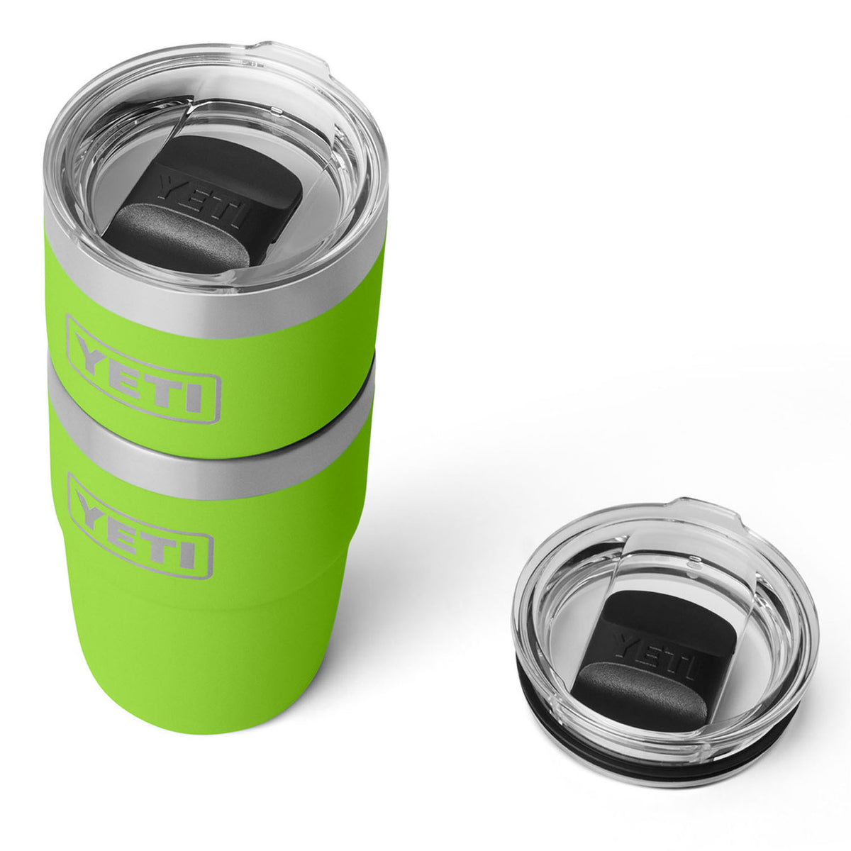 Stacked Image with Lid of the Yeti Rambler 8 oz. Stackable Cup with Durasip Ceramic Lining.