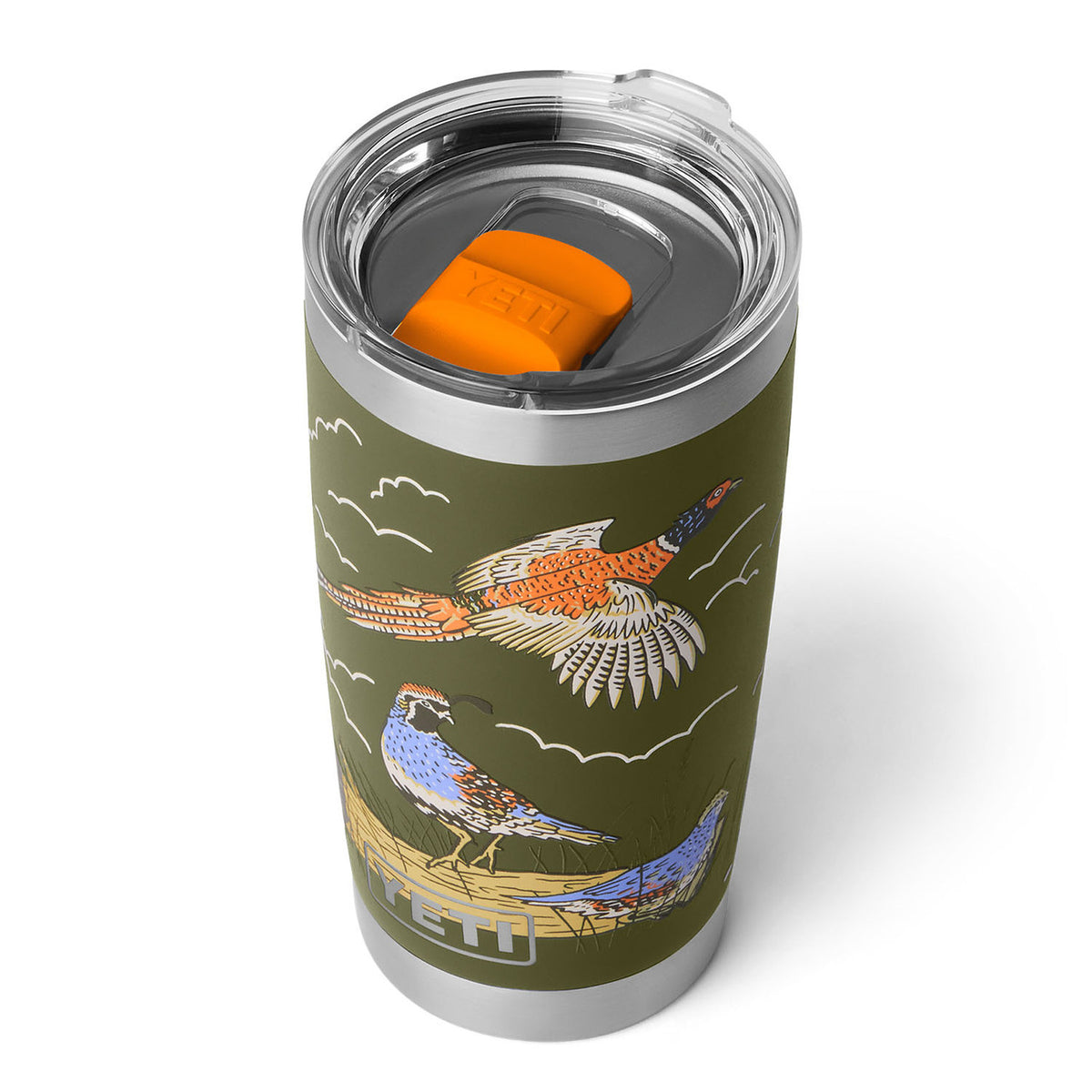 Top Image of the Upland Bird Yeti Rambler 20 oz. Tumbler with MagSlider Lid.