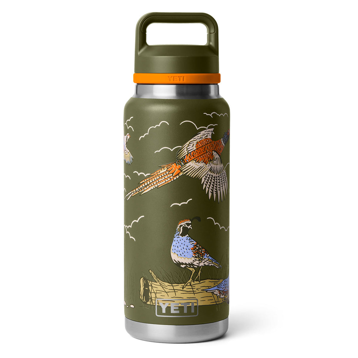 Front Image of the Yeti Rambler 36 oz. Upland Bird Water Bottle with Color-Blocked Flip Chug Cap.