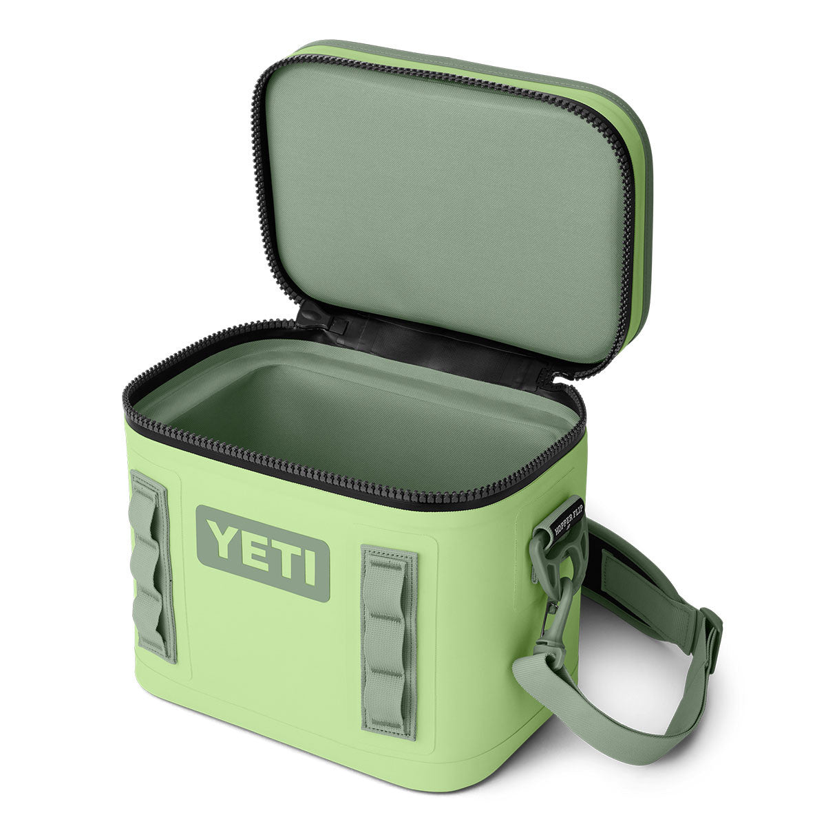 Yeti Hopper Flip 8 Soft Cooler Opened Image in Key Lime