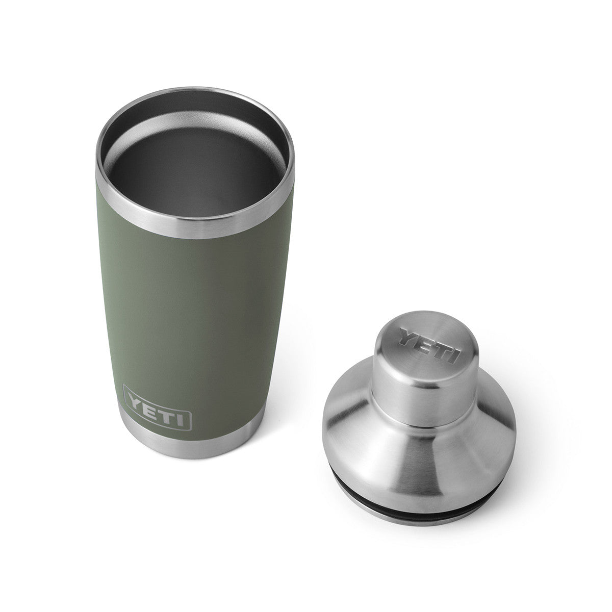 Yeti Rambler 20 oz. Cocktail Shaker Back Open Lid Image in Camp Green
