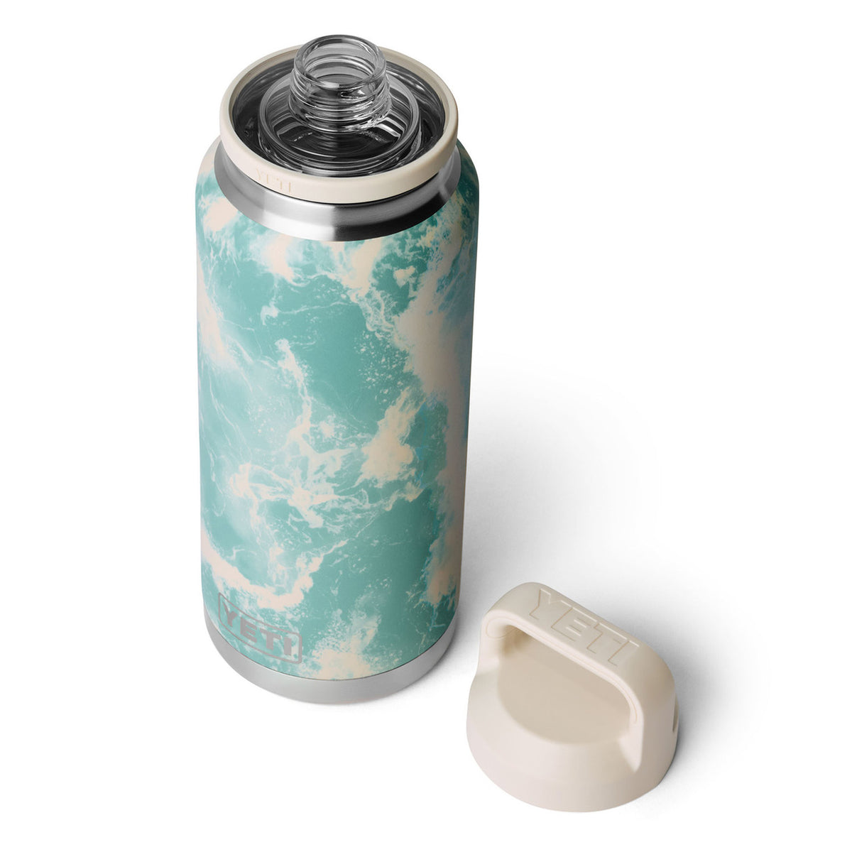 Opened Image of the Yeti Rambler 36 oz. Water Bottle with Color-Matched Chug Cap.