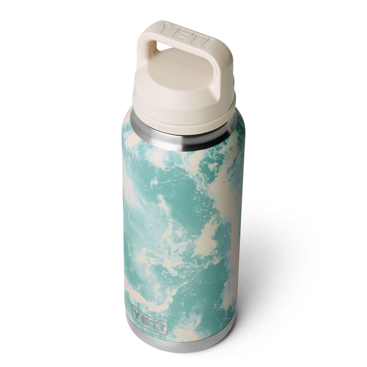 Top Image of the Yeti Rambler 36 oz. Water Bottle with Color-Matched Chug Cap.