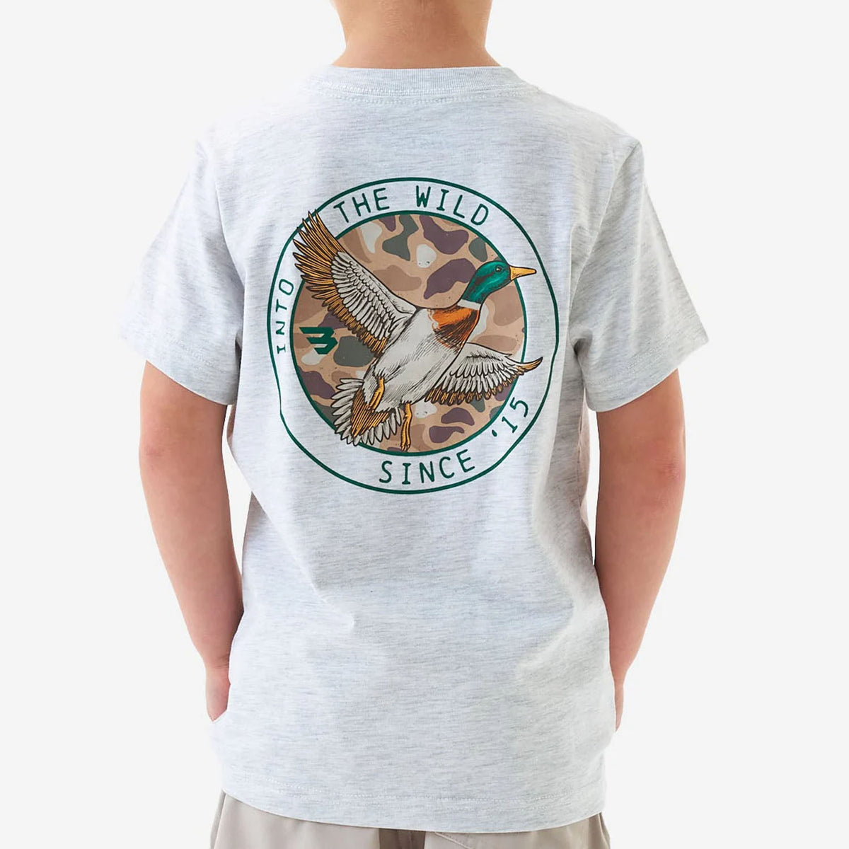 Youth Camo Mallard Duck Short Sleeve Tee, Ash Grey
