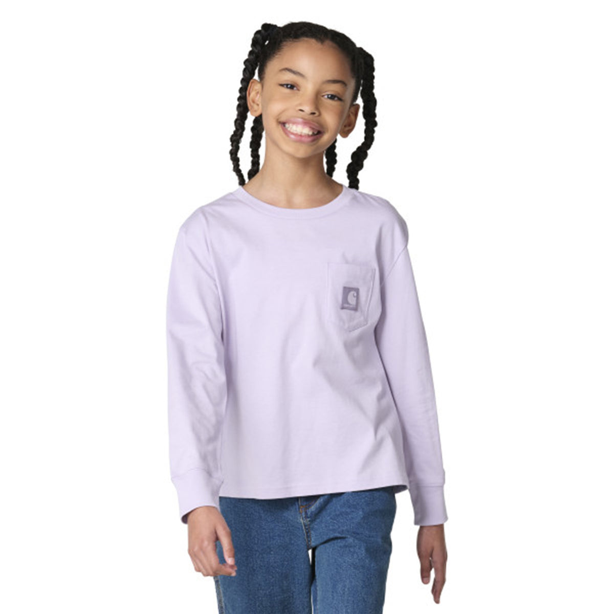 Girls' Long-Sleeve Tonal Patch Pocket T-Shirt